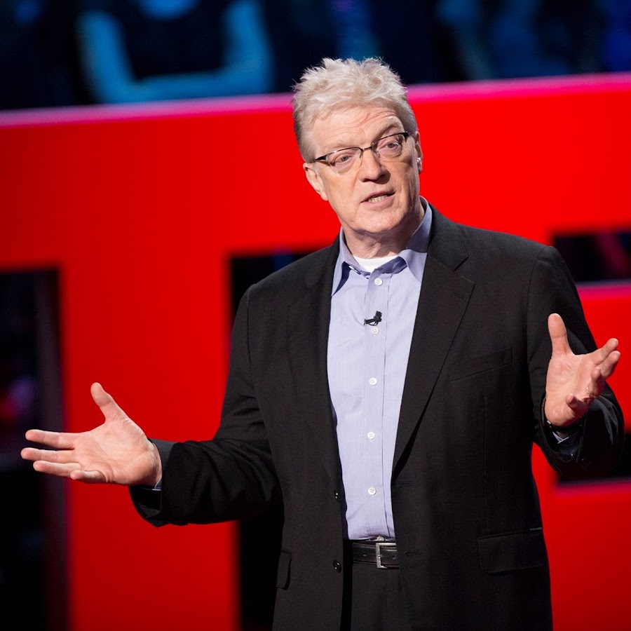 A still photograph of Sir Ken Robinson from his famous TED Talk.
